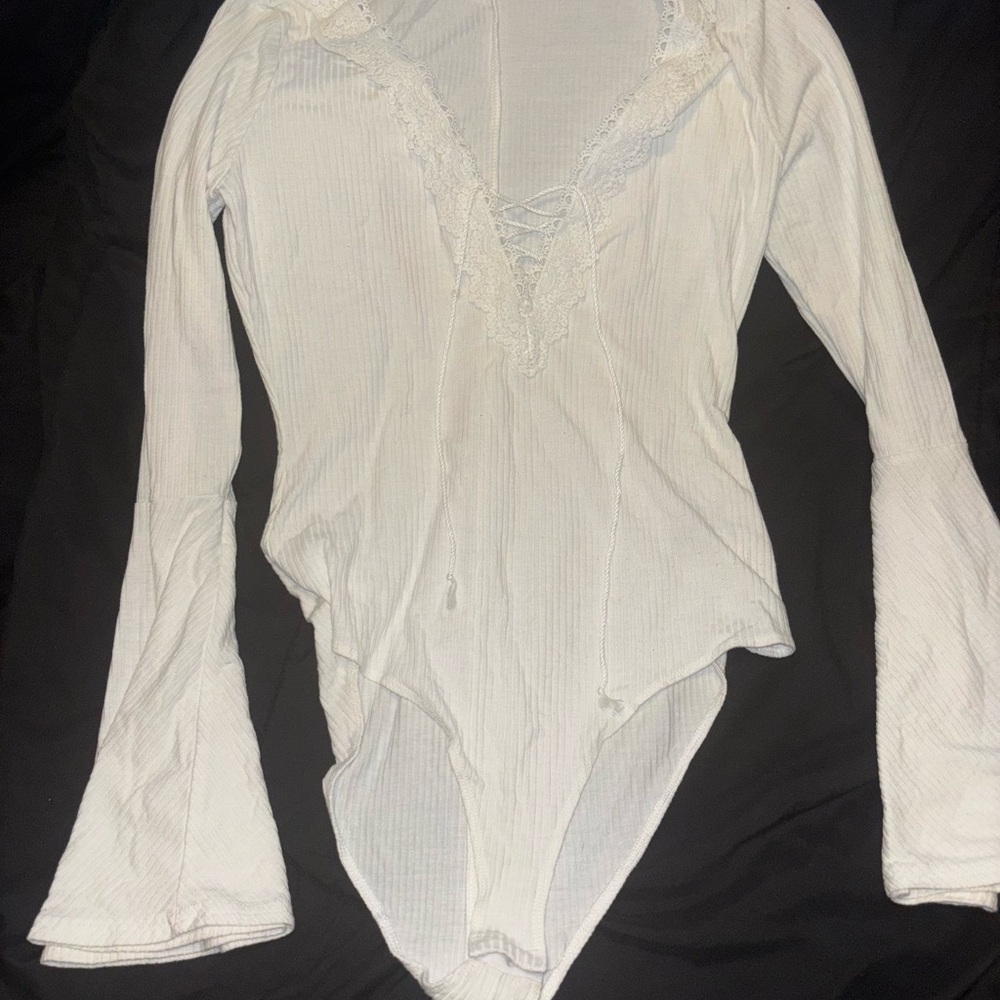 Charlotte Russe White Ruffled Asymmetrical Bodysuit